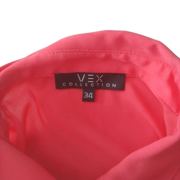 Vex Collection Blouse Button Down Faux Layers Salmon Pink 34 - Picture 7 of 8